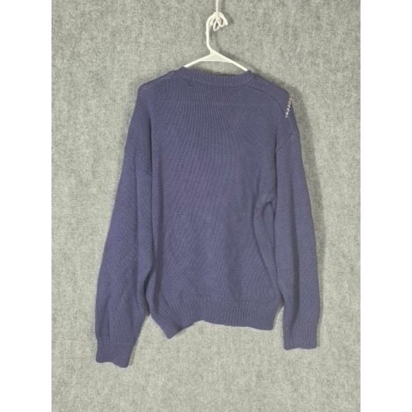 VTG Eddie Bauer Mens Navy Blue Argyle Knit Sweater Pullover Long Sleeve L Preppy - Picture 2 of 8